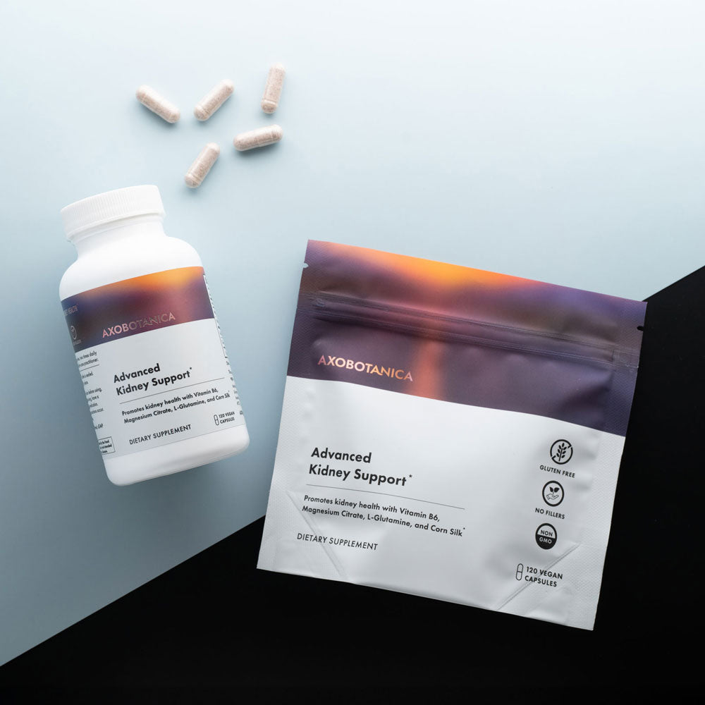 Advanced Kidney Support bottle and pouch with loose capsules