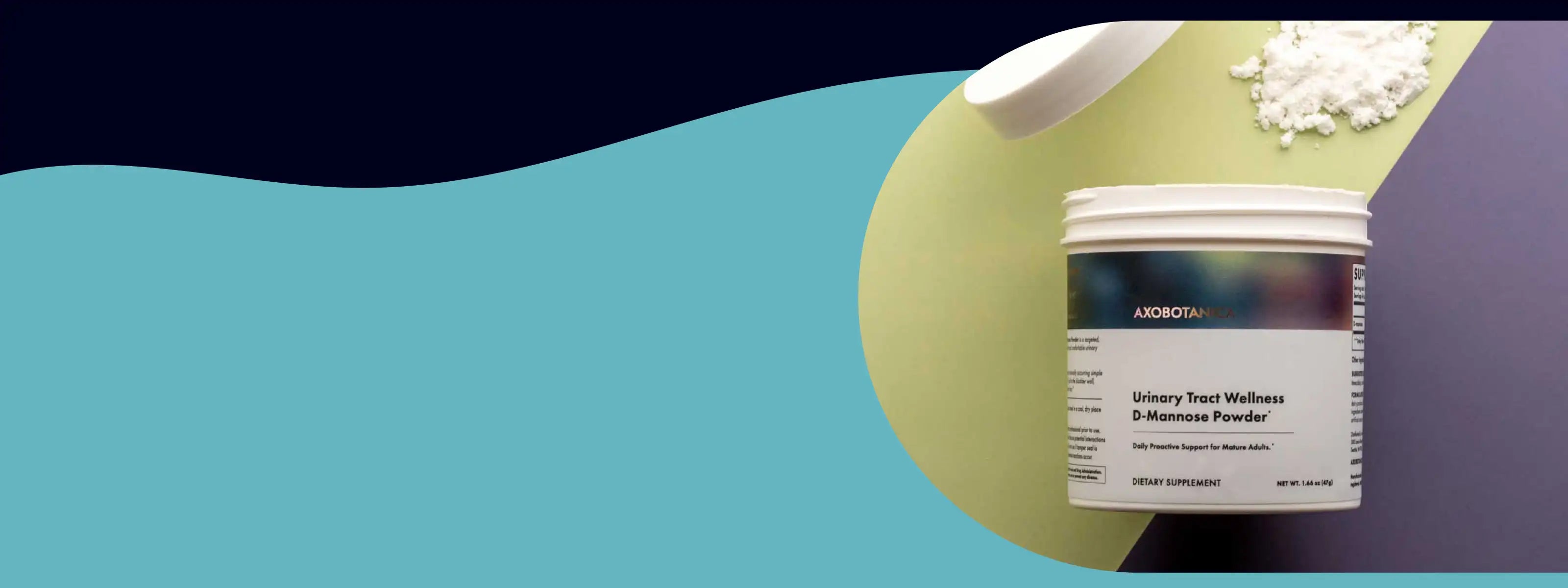 Jar of Urinary Tract Wellness D-Mannose Powder on colored background