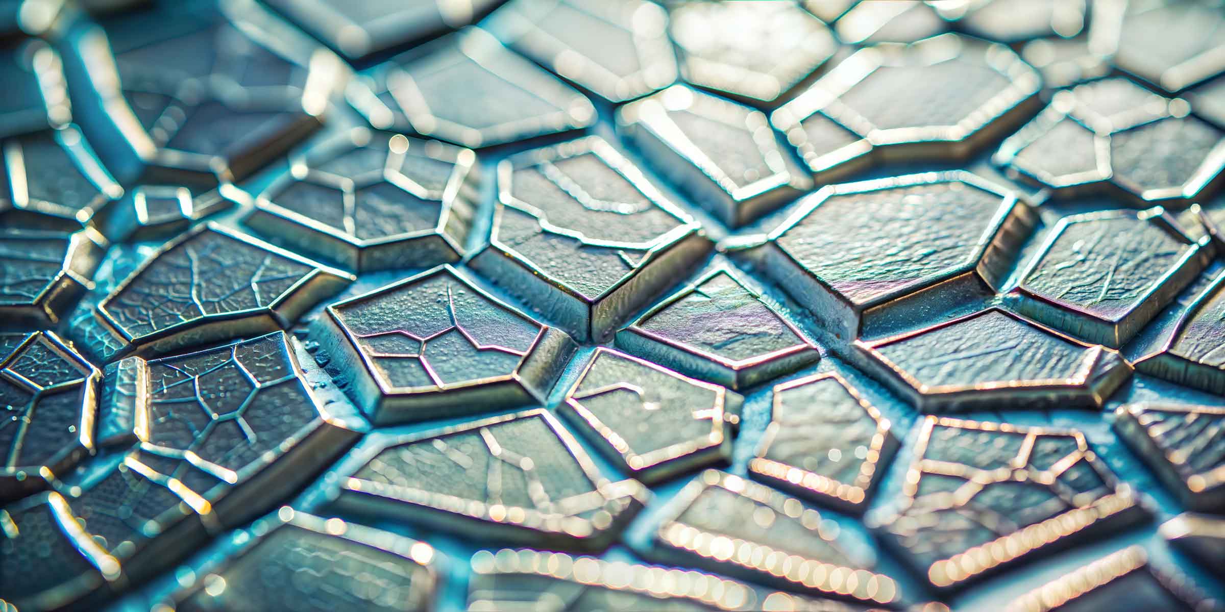 Abstract image of fractured iridescent blue texture.