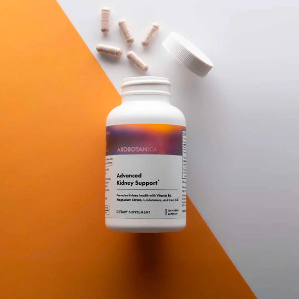 Axobotanica Advanced Kidney Support supplement bottle on background.