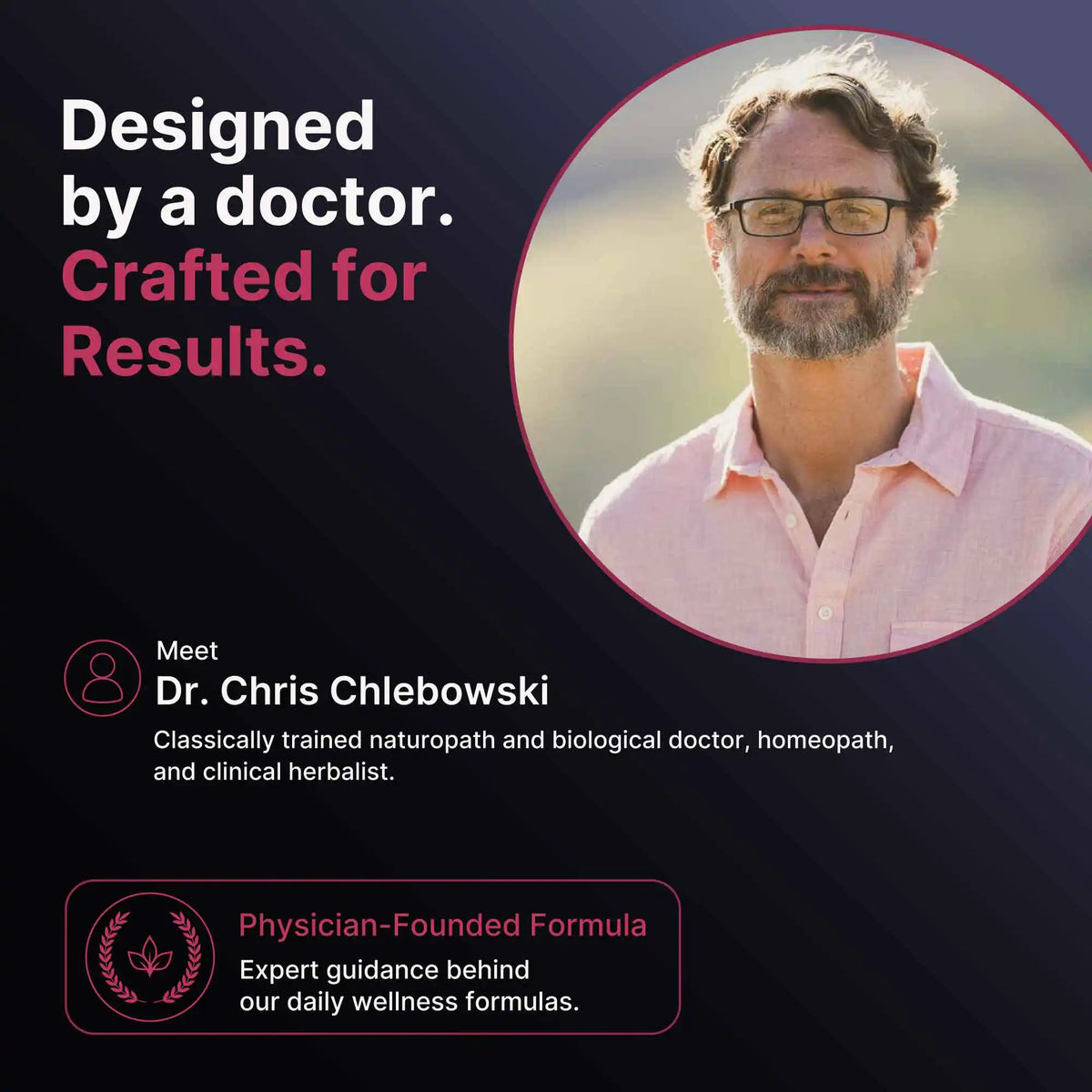 Image of Dr. Chris Chlebowski with the text 'Designed by a doctor. Crafted for Results.'