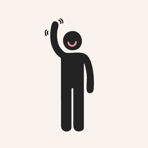 Stick figure smiling and waving