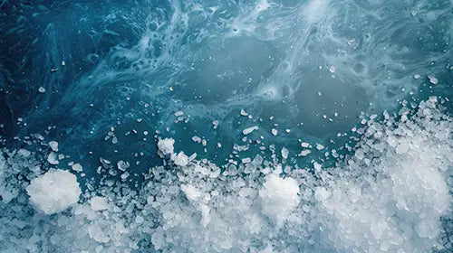 White crystals on blue background