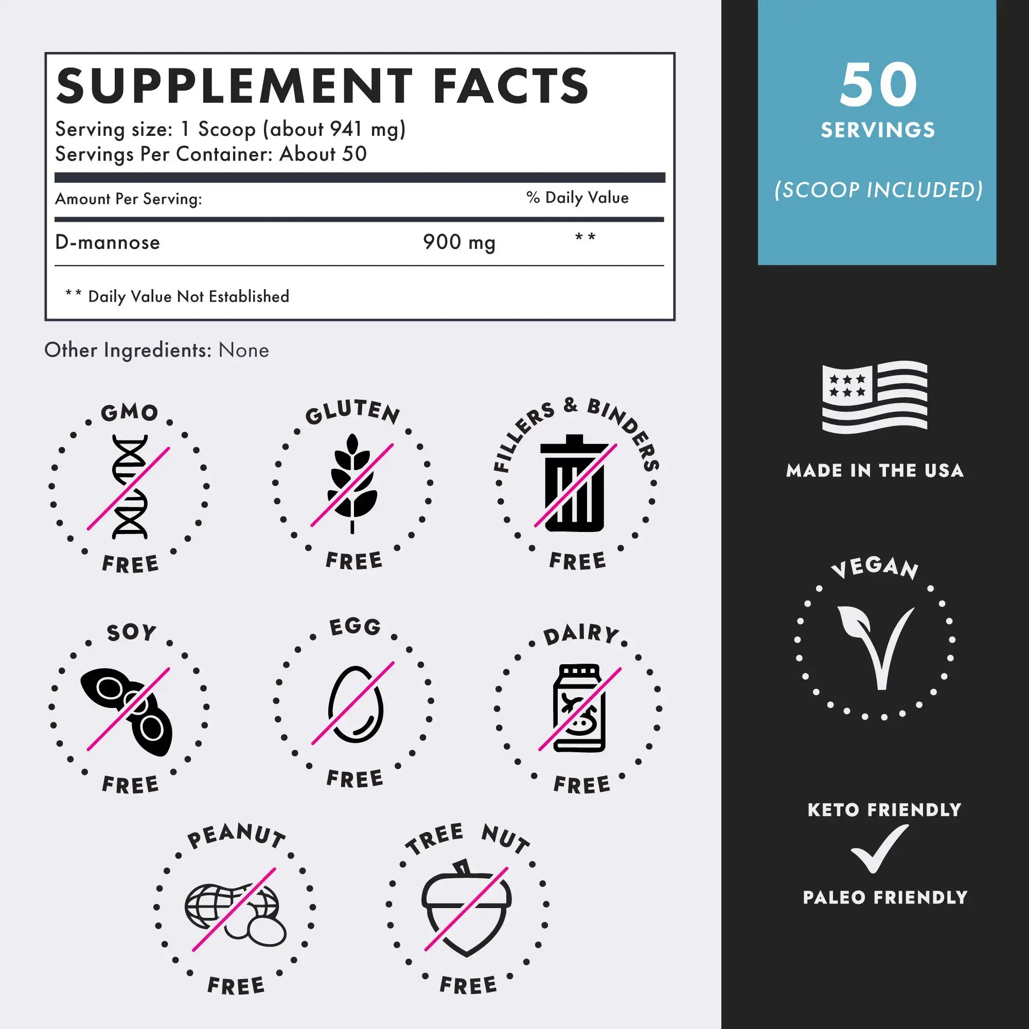 D-Mannose Supplement Facts Panel