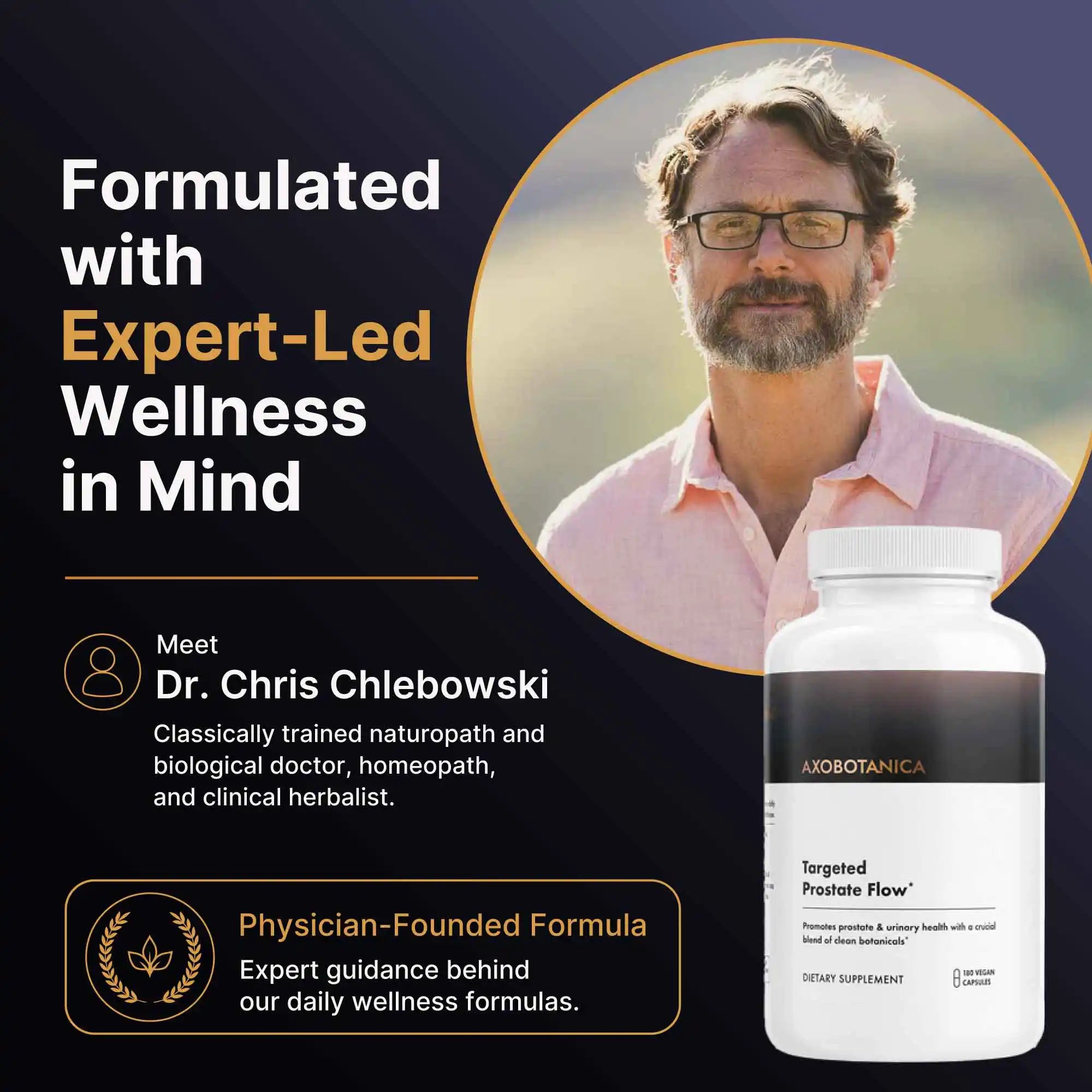 Photo of doctor and white supplement bottle