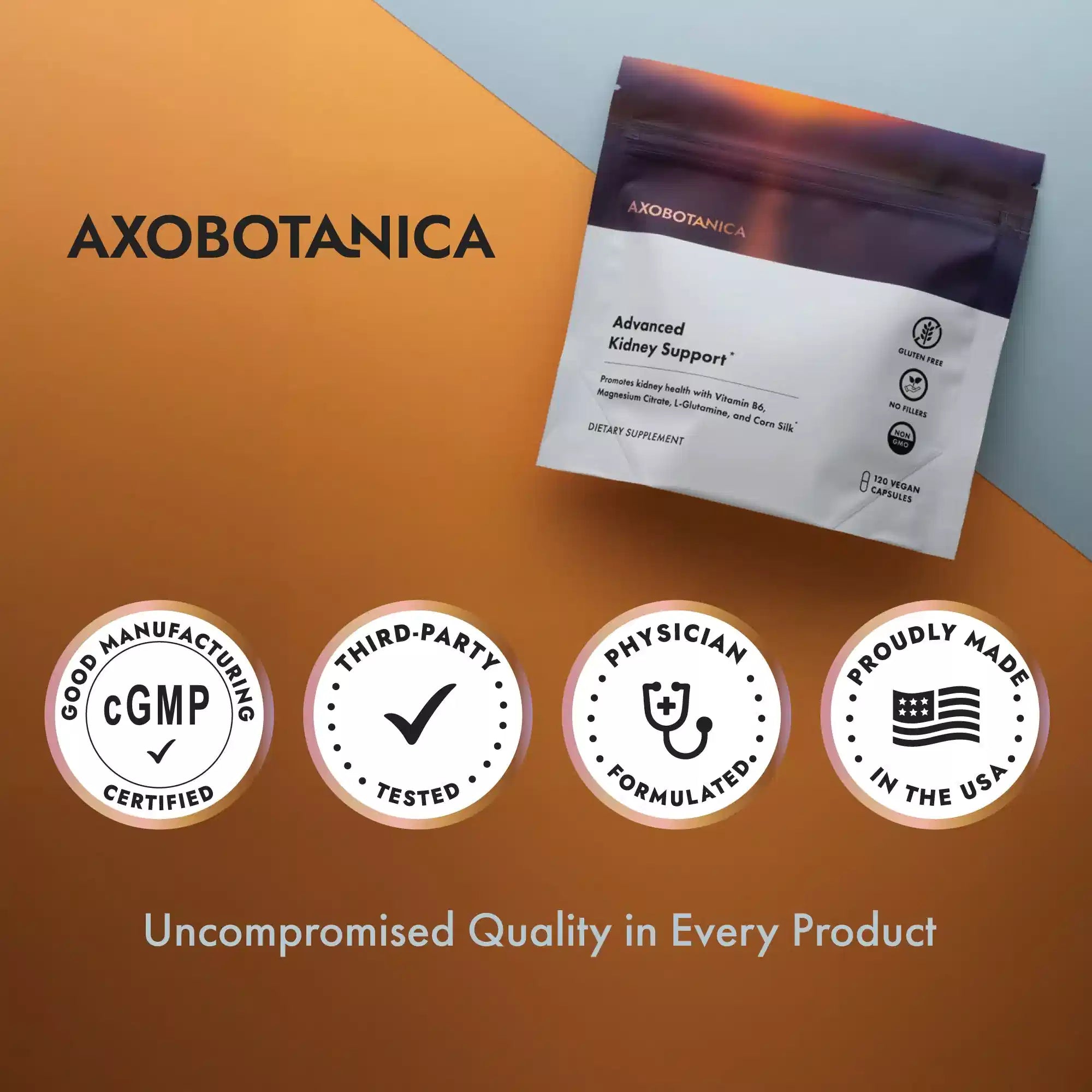 Axobotanica product packaging with certification logos 